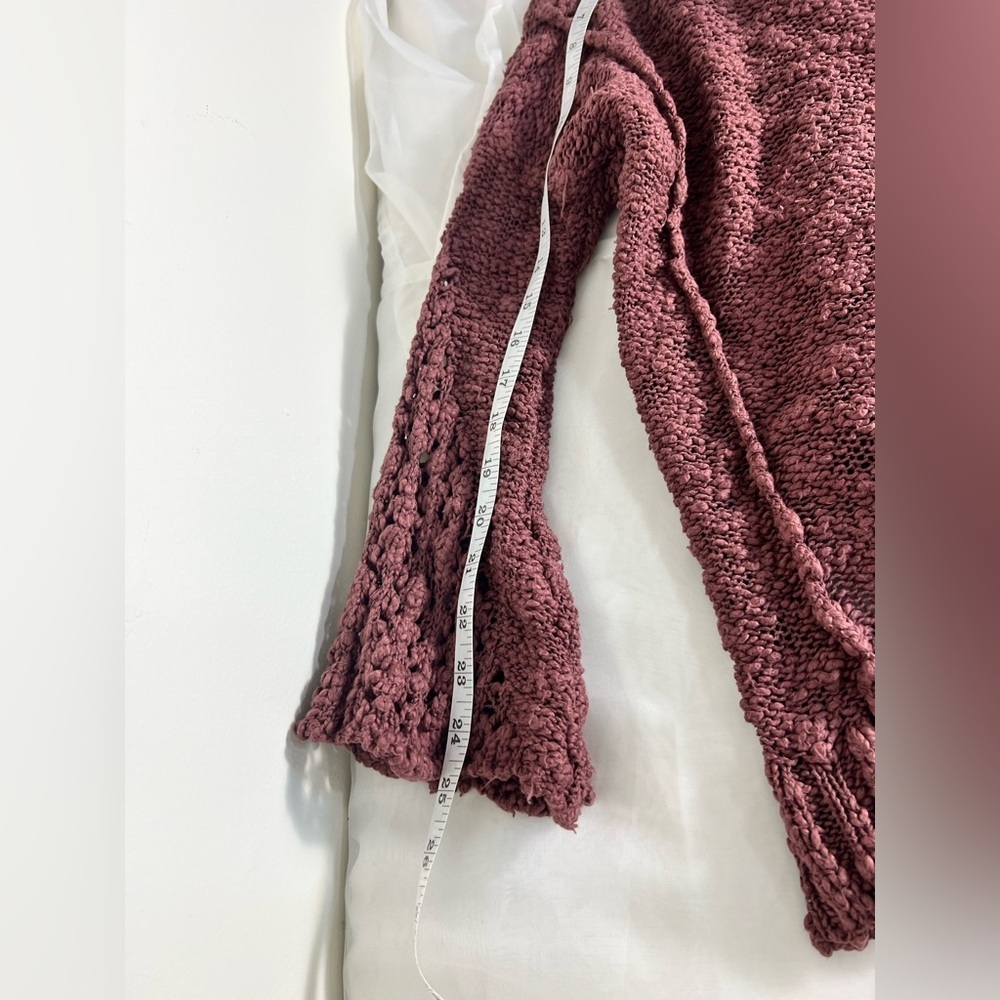 Free People Pretty Pointelle Open-Knit Vee Sweater in Rose Glow Size Small - Picture 9 of 11